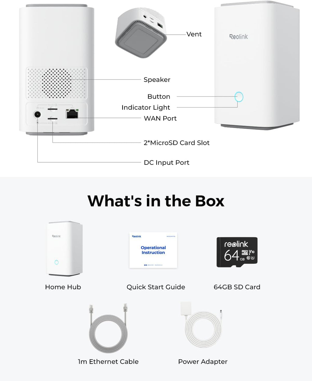REOLINK Home Hub Centralized Control for up to 8 REOLINK Battery/WiFi Security Cameras, Encryption Privacy, 2.4/5GHz WiFi, No Monthly Fee, 64GB SD Card Installed, No Third-Party Support
