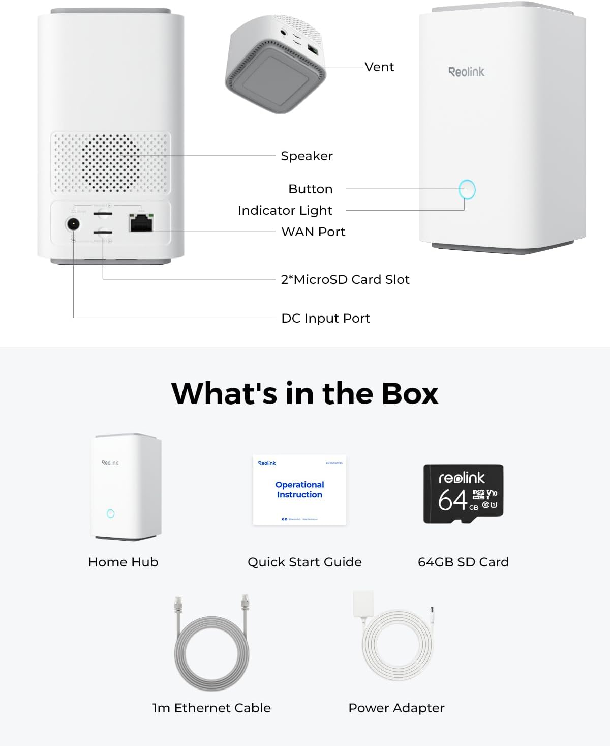 REOLINK Home Hub Centralized Control for up to 8 REOLINK Battery/WiFi Security Cameras, Encryption Privacy, 2.4/5GHz WiFi, No Monthly Fee, 64GB SD Card Installed, No Third-Party Support