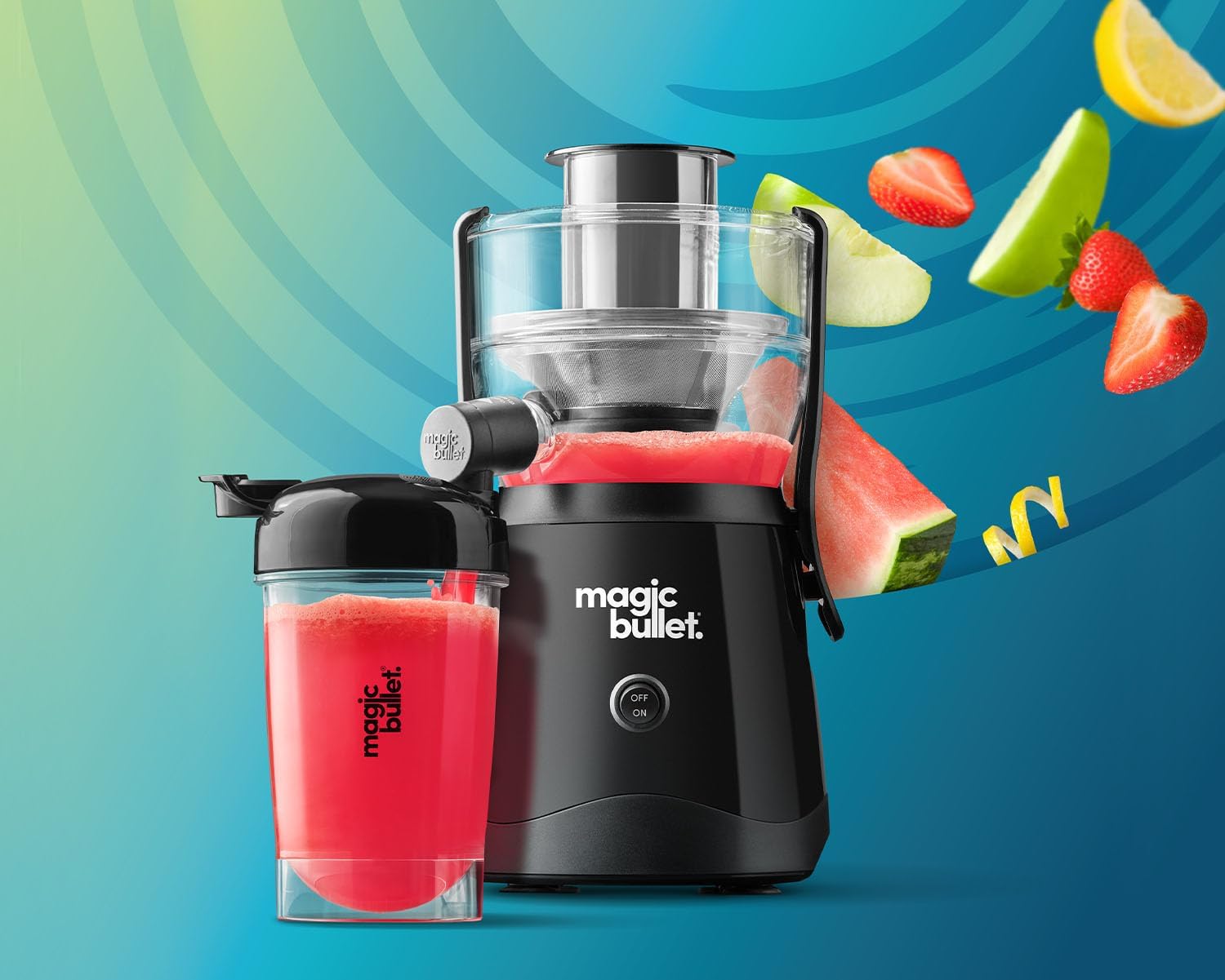 Magic Bullet® Mini Juicer,Countertop Space-Saving,2' Feed Chute for Fruits and Vegetables,400W,16oz Cup,Compact Design,Black,MBJ50100AK,(Pack of 2)