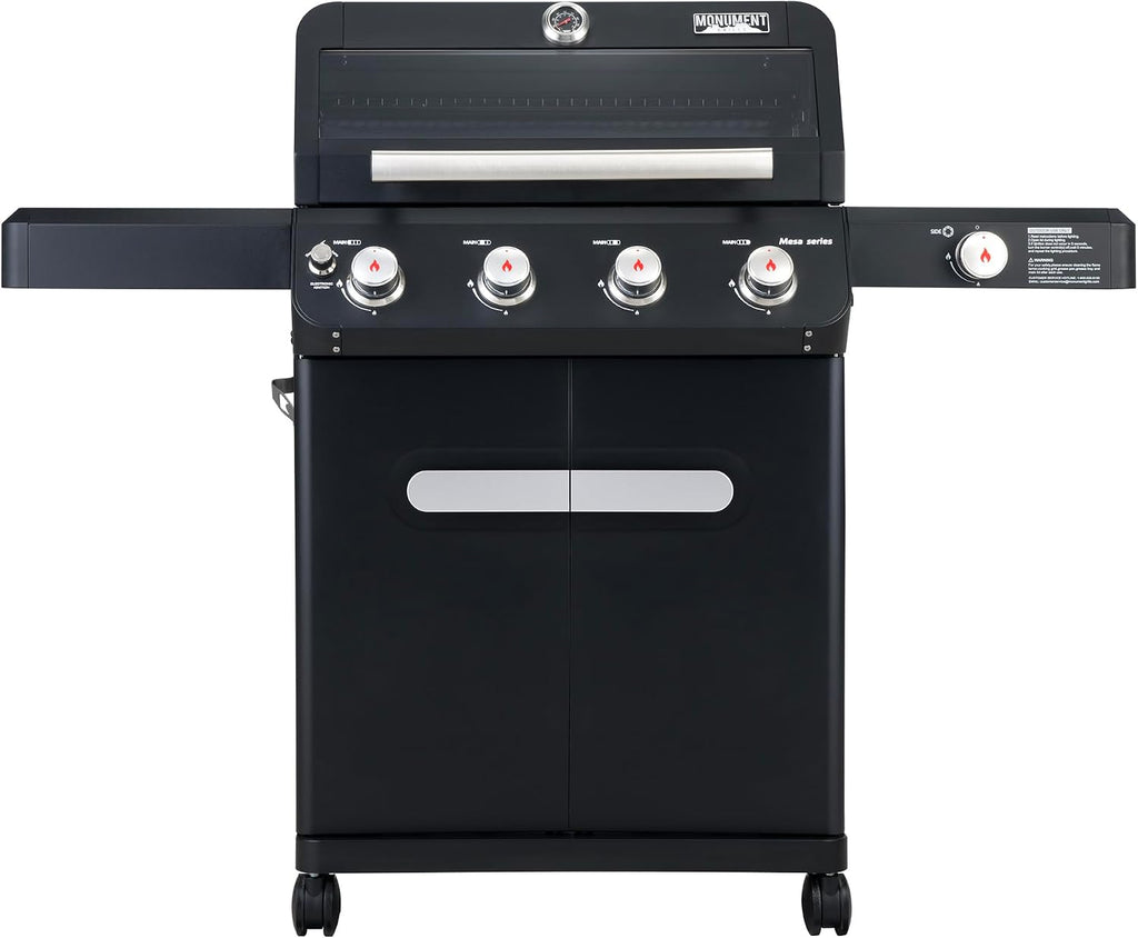 Monument Grills Mesa Series, 4+1 Outdoor Barbecue Stainless Steel 4 Burners & 1 Side Burner Propane Gas Grill, 52,000 BTU Patio Garden Barbecue Grill with Knob Controls, Mesa425, Black