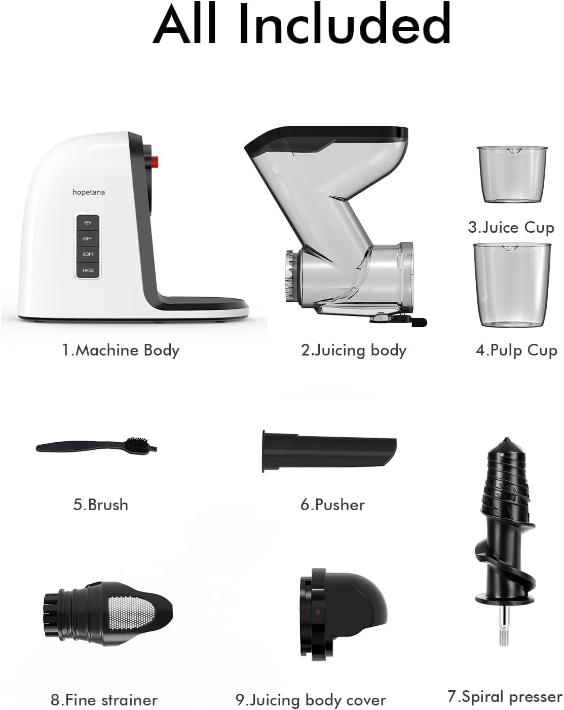 Cold Press Juicer, Slow Masticating, High-Yield Juice Extractor Maker, Wide Dual-Feed, Anti-Clog Reverse Function, Easy Clean for Fruits, Veggies, Wheatgrass & Celery, White