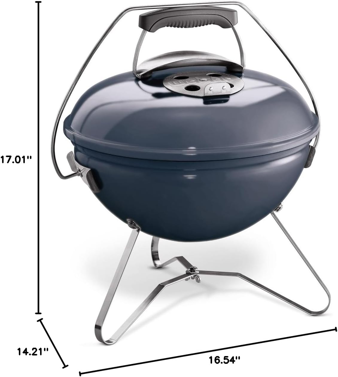 Weber Smokey Joe Premium Charcoal Grill Barbeque, 37cm | Portable BBQ Grill with Tuck-N-Carry Lid Cover & Plated Steel Legs | Folding Outdoor Cooker | Porcelain-Enamelled Bowl - Slate Blue (1126804)