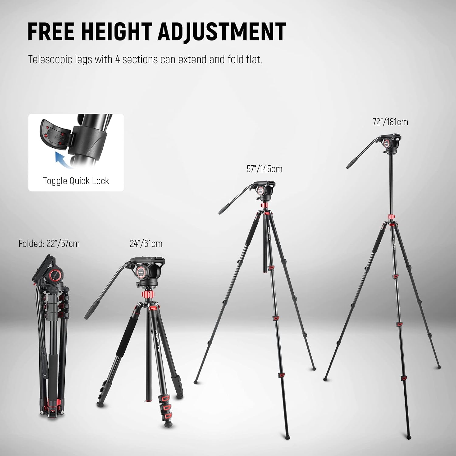 NEEWER 72' Fluid Head Video Tripod Monopod, Aluminum Alloy QR Plate Compatible with DJI RS Gimbal, 360° Pan & +90°/-70° Tilt for DSLR Camera Camcorder, Max Load 13.2lb/6kg, TP72A