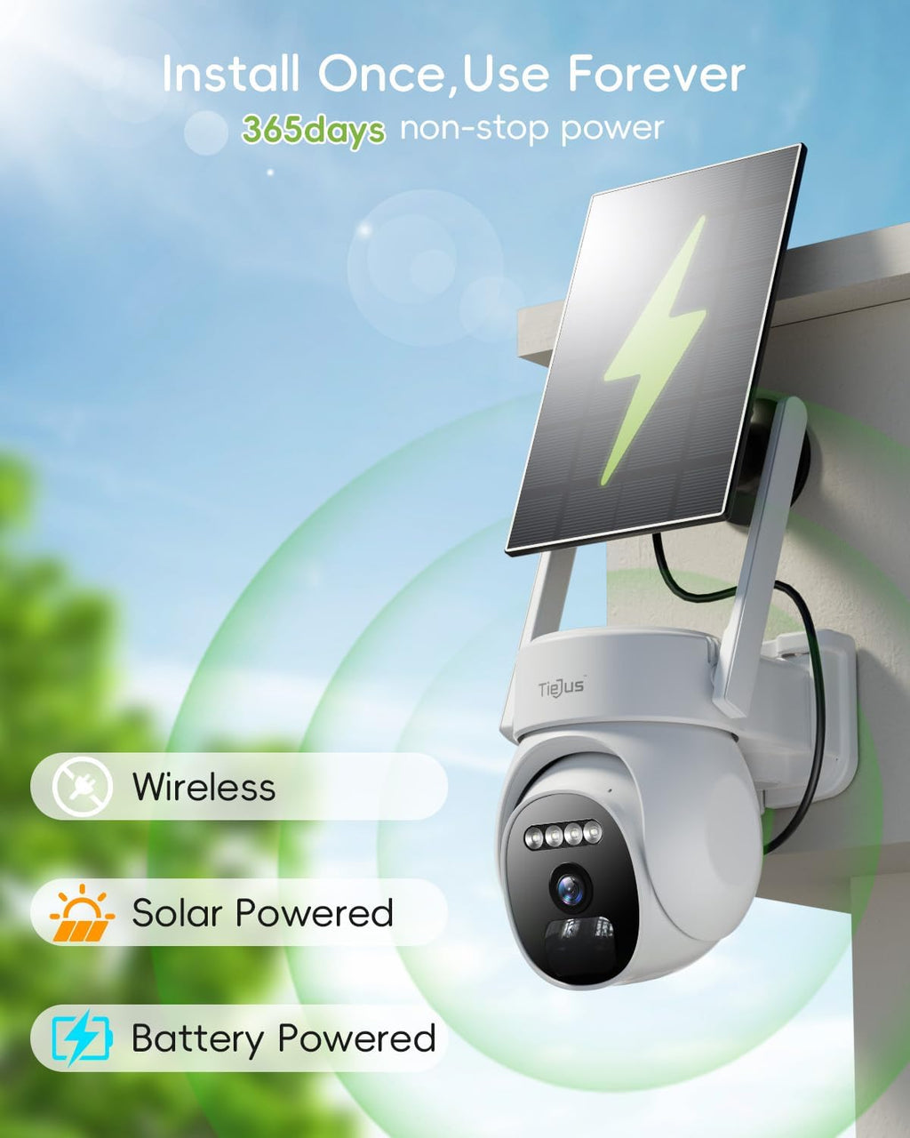 2.4G/5G Security Cameras Wireless Outdoor, 2K Solar Camera for Home Security, Battery Powered, 360° PTZ/Color Night Vision/2Way Talk/Compatible with Alexa/IP66 Waterproof(4 Pack)