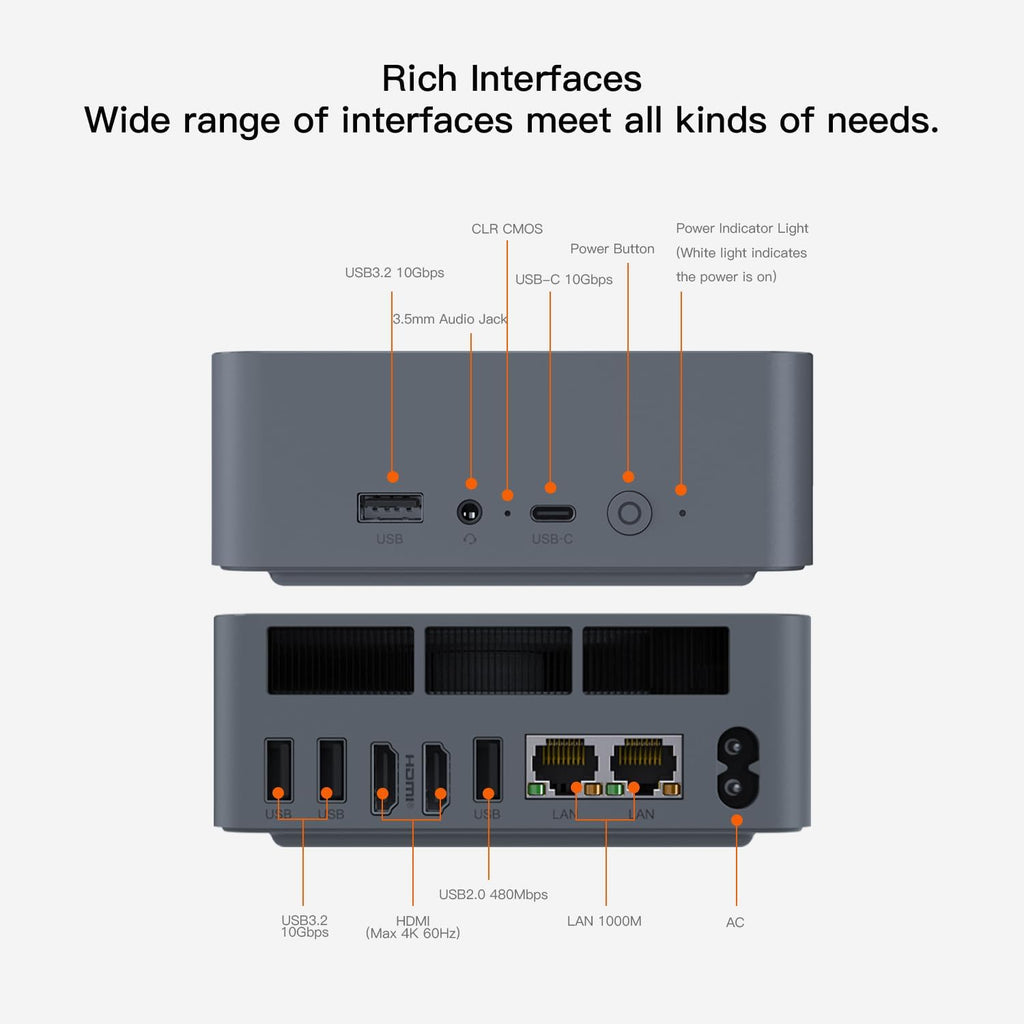 Beelink EQR5 Mini PC, AMD Ryzen 5 5625U(6C/12T, Up to 4.3GHz), Mini Computer 16G DDR4 RAM 500GB NVMe SSD, Built-in Power Supply 4K@60Hz Dual Display HDMI2.1/WiFi6/BT5.2/1000Mbps
