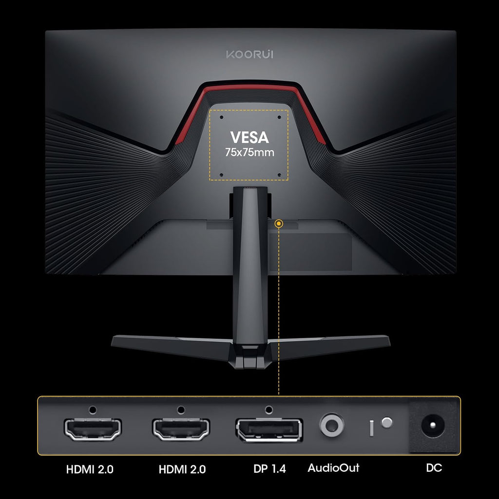 KOORUI 25 Inch Curved Gaming Monitor 240Hz FHD 1080P Computer Monitor, 1500R 1ms MPRT Display, Adaptive Sync, 90% DCI-P3,HDR, Eye Care, Tilt Adjustable, VESA 75x75mm, Black,G2511XC