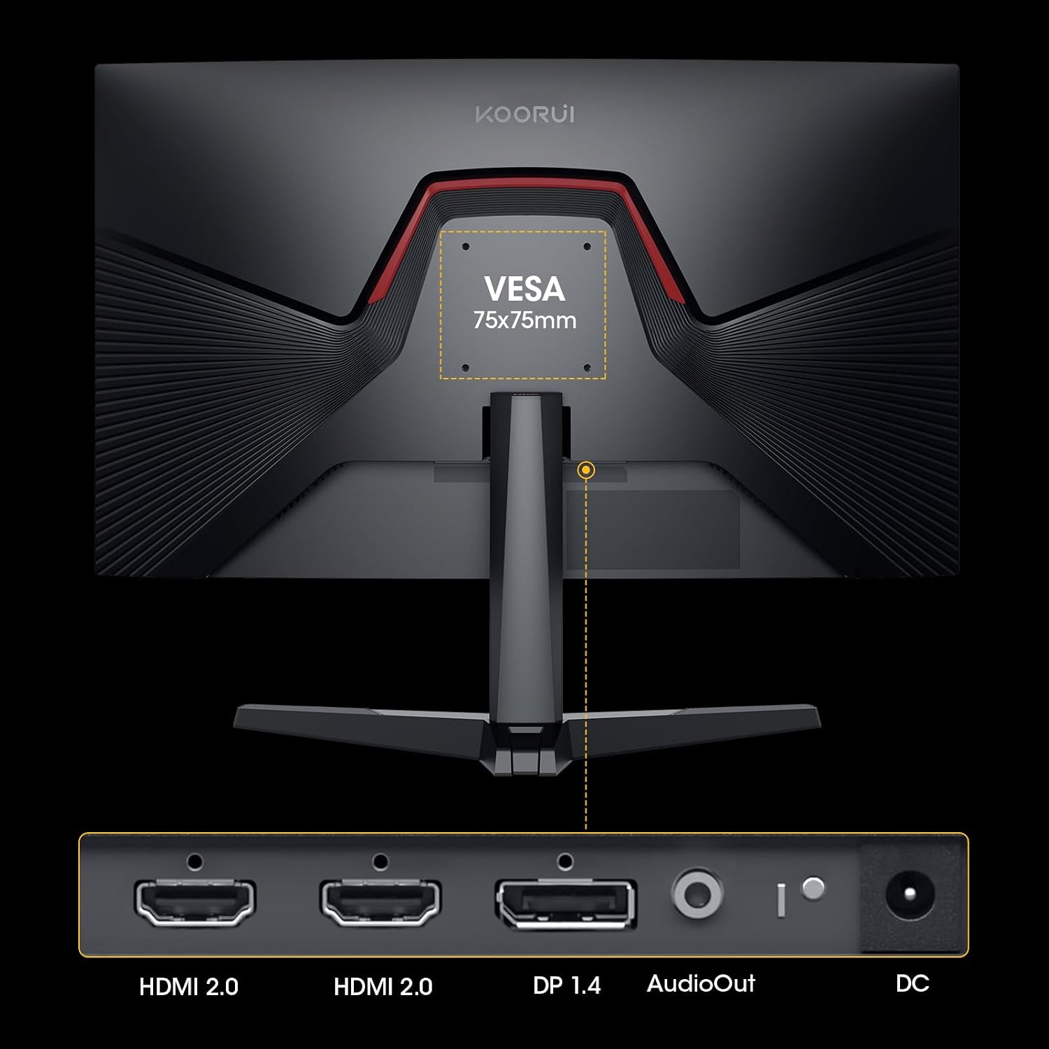 KOORUI 25 Inch Curved Gaming Monitor 240Hz FHD 1080P Computer Monitor, 1500R 1ms MPRT Display, Adaptive Sync, 90% DCI-P3,HDR, Eye Care, Tilt Adjustable, VESA 75x75mm, Black,G2511XC