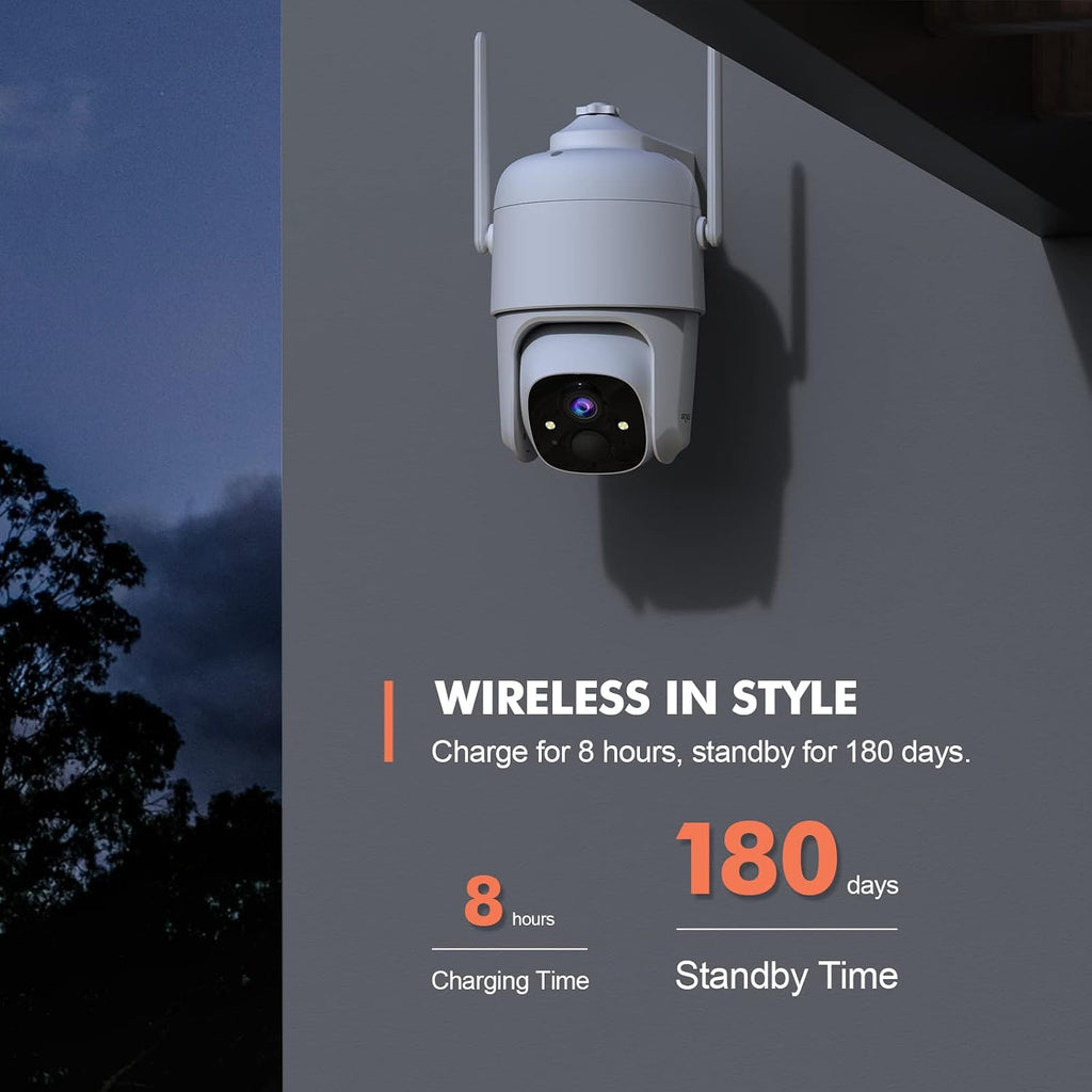Dzees 360° PTZ Security Cameras Wireless Outdoor WiFi, 2K Battery Powered Home Security Camera Indoor, Spotlight & Siren, Color Night Vision, 2-Way Talk, AI Motion Detection, IP66 2-Pack