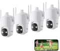 Dzees 360° PTZ Security Cameras Wireless Outdoor WiFi, 2K Battery Powered Home Security Camera Indoor, Spotlight & Siren, Color Night Vision, 2-Way Talk, AI Motion Detection, IP66, SD/Cloud 4-Pack