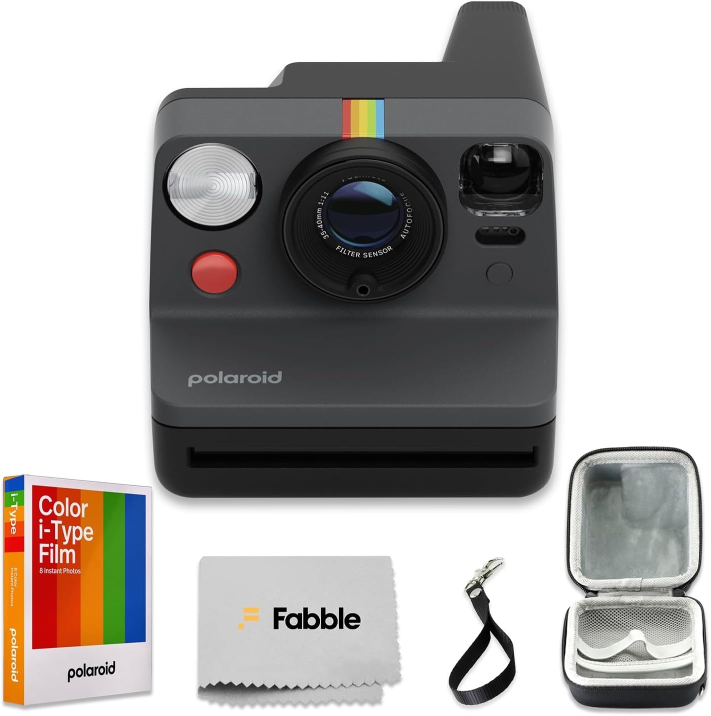 Polaroid Now Generation 3 I-Type Instant Camera (Black) Bundle with Color I-Type Film (8 Exposures), Hard Protective Case and Wrist Strap