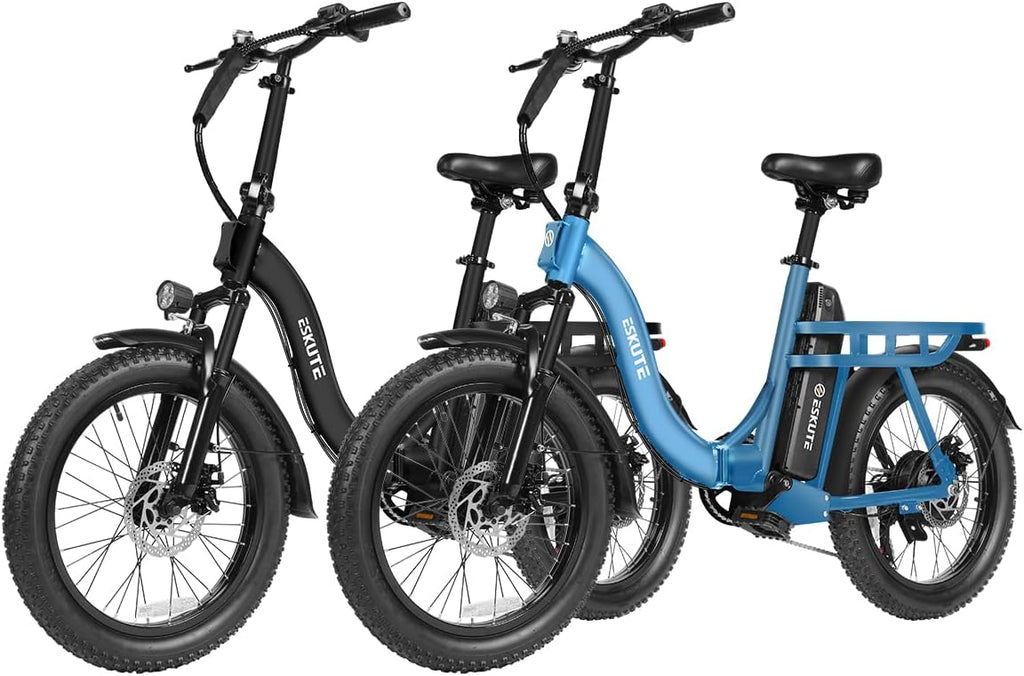 ESKUTE Electric Bike for Adults – 1200W Peak Motor, Folding 20x3 Fat Tire E‑Bike, 48V 10.4Ah Battery, Step‑Through Cargo Fold Ebike, NFC Unlock, 28 MPH, 7‑Speed, Up to 55 Miles