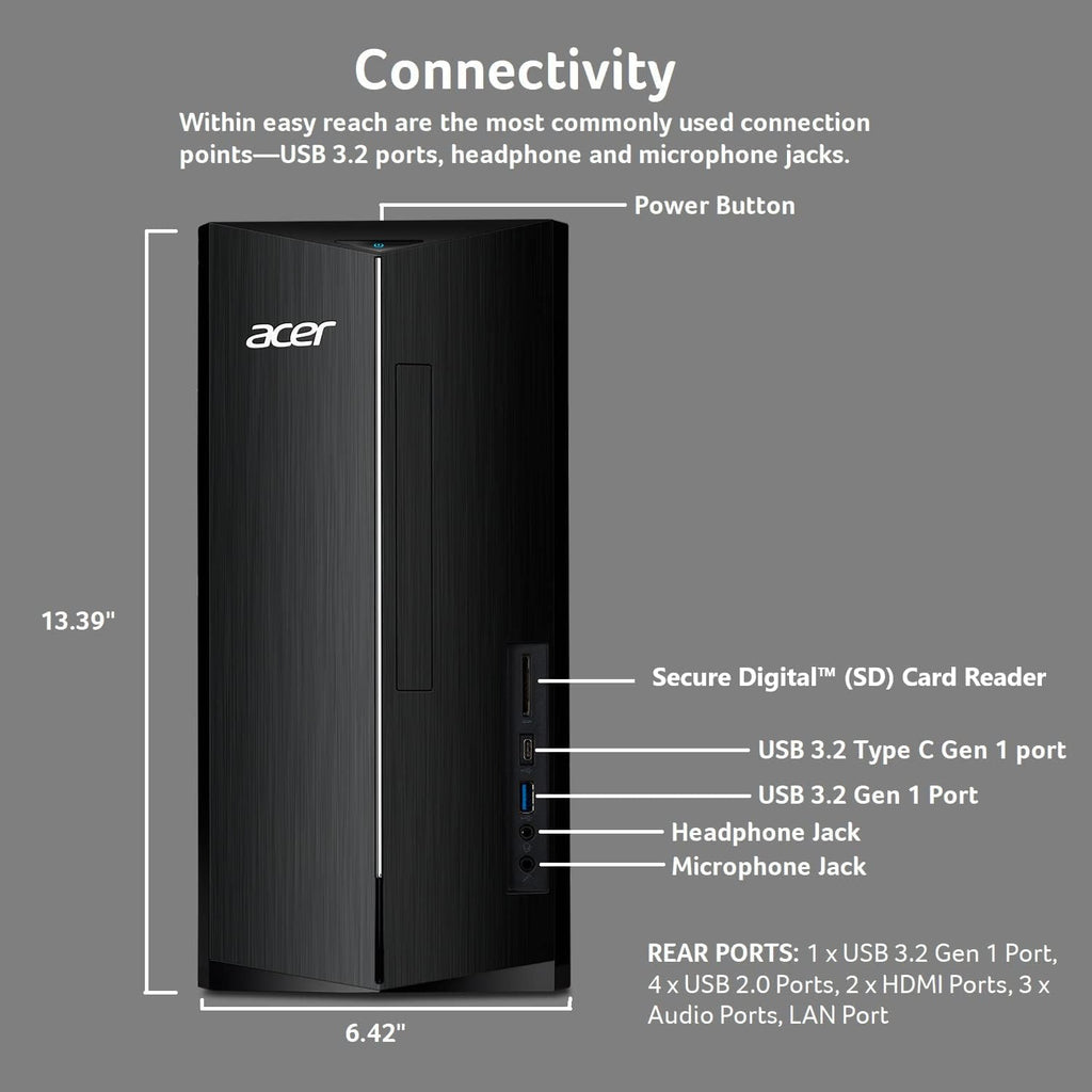 acer Aspire TC-1785-UA92 Desktop | Intel Core i5-14400 10-Core Processor | 8GB DDR5-5600 Memory | 512GB PCIe 4.0 NVMe SSD | SD Card Reader | Wi-Fi 6E | Windows 11 Home