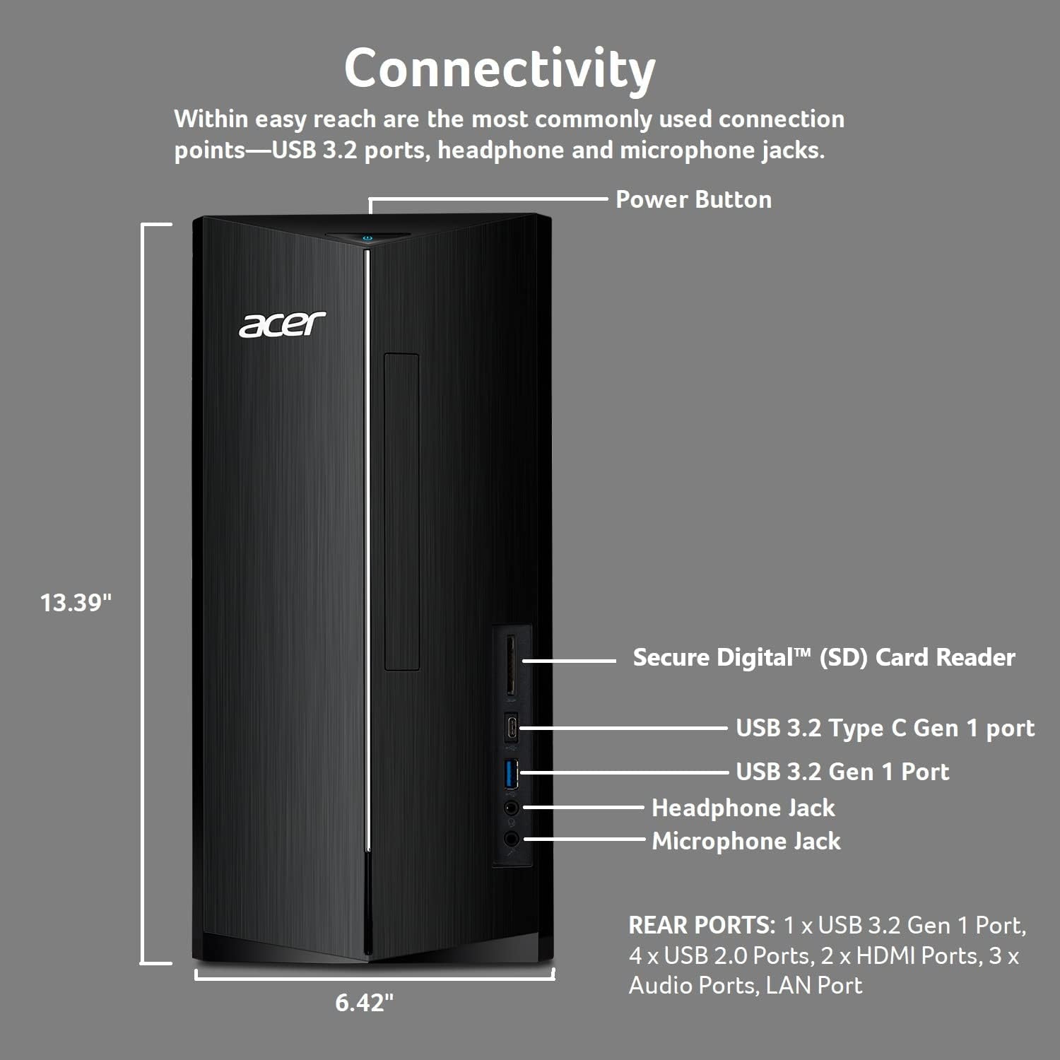 acer Aspire TC-1785-UA92 Desktop | Intel Core i5-14400 10-Core Processor | 8GB DDR5-5600 Memory | 512GB PCIe 4.0 NVMe SSD | SD Card Reader | Wi-Fi 6E | Windows 11 Home