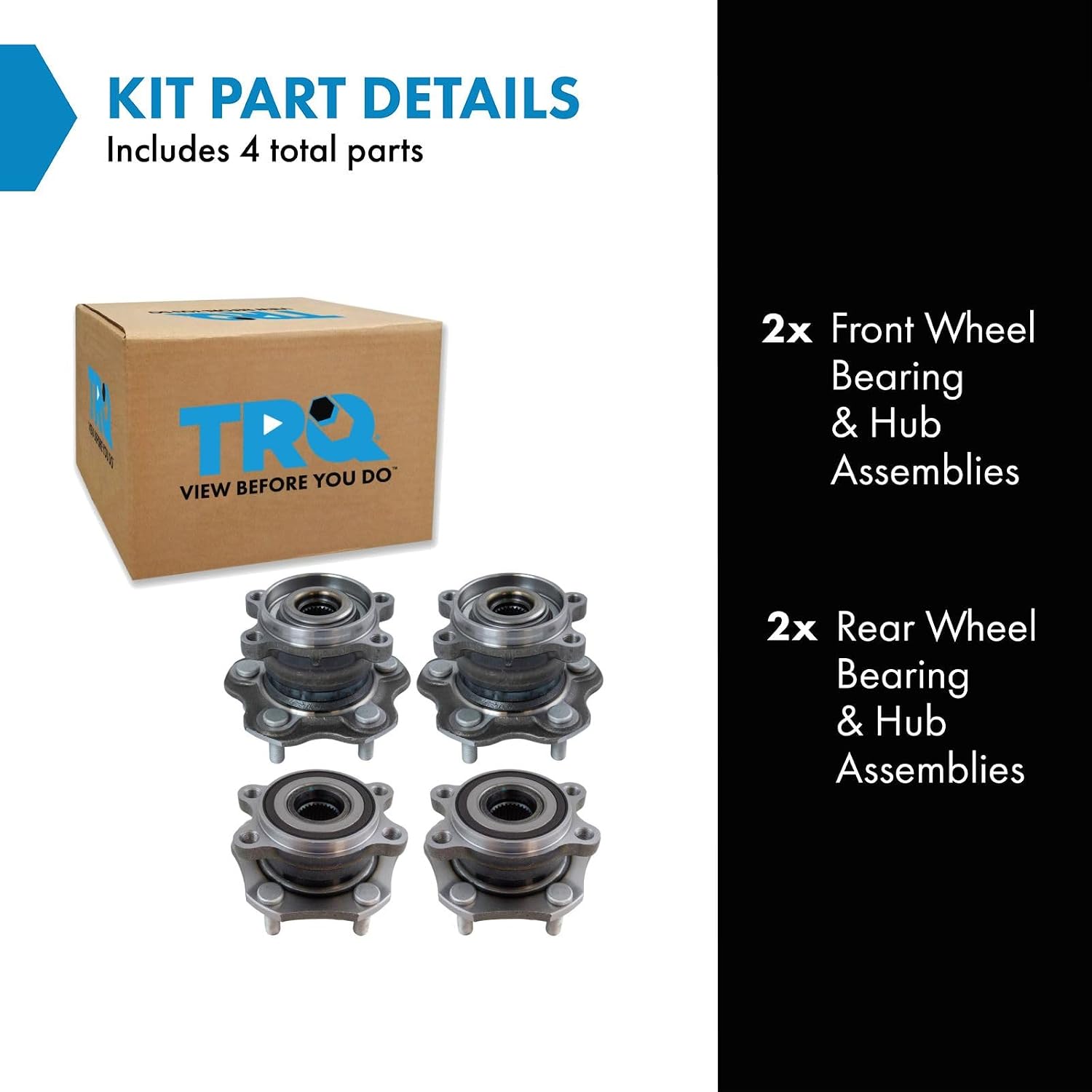 TRQ Front and Rear Wheel Bearing and Hub Assembly Set 4 Piece Compatible with 2014-2019 Nissan Rogue All Wheel Drive 2017-2022 Rogue Sport All Wheel Drive