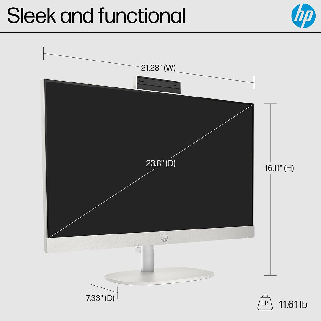 HP 24 inch All-in-One Desktop PC, FHD Display, AMD Ryzen 5 7520U, 8 GB RAM, 256 GB SSD, AMD Radeon Graphics, Windows 11 Home, 24-cr0002 (2024)