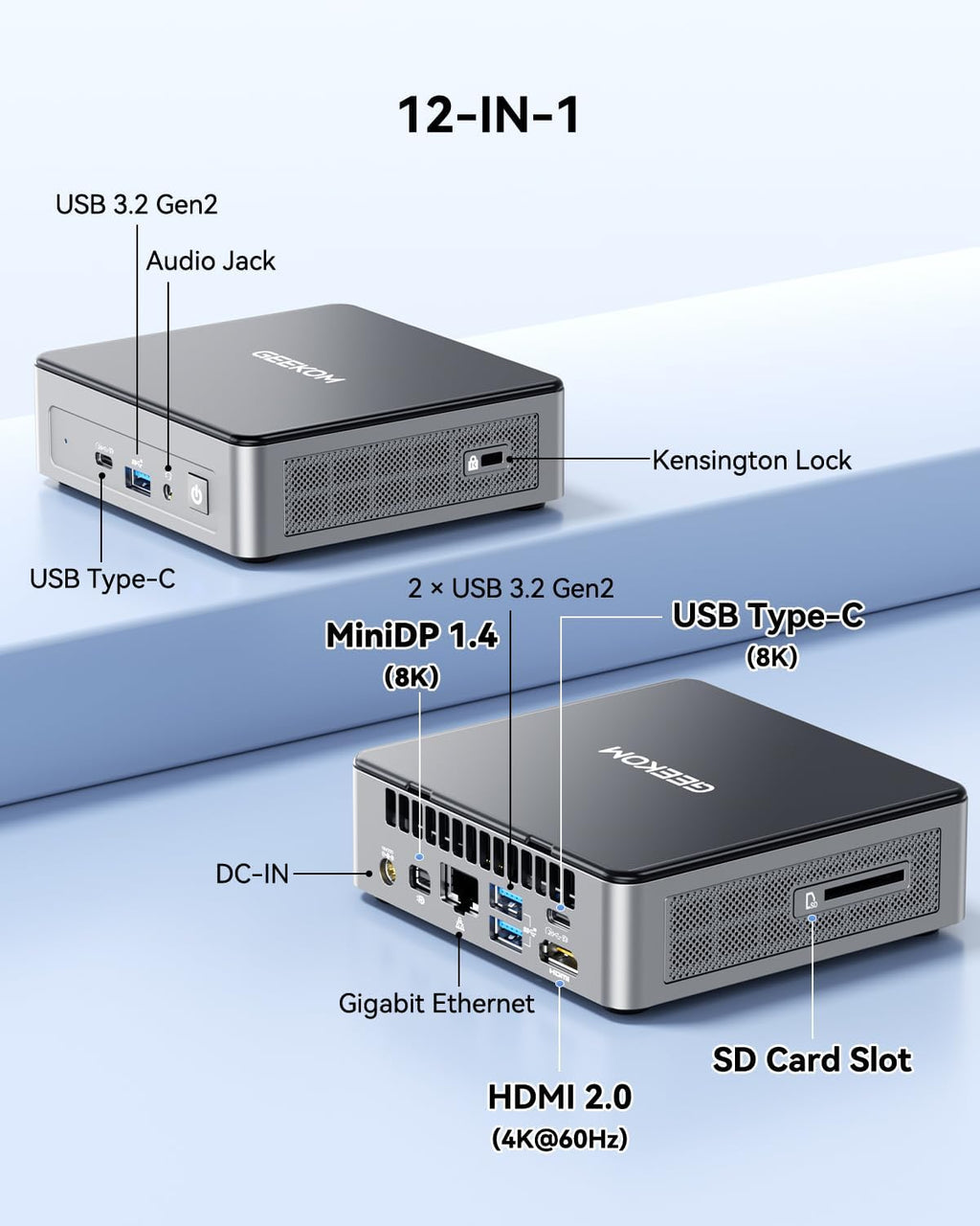 GEEKOM Mini PC Air12, Intel PT7505 (up to 3.5GHz), 8GB RAM (Upgradeable) 512GB M.2 SSD, 3-Year Warranty, Industrial Metal Mid-Frame, 8K & Triple 4K Display, WiFi 6, BT5.2, Business & Home