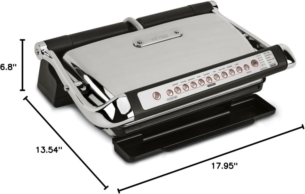 All-Clad Electric Indoor Grill, AutoSense Stainless Steel Panini Grill Press Sandwich Maker, Automatic 1800W Smokeless, Removable Plates, Dishwasher Safe