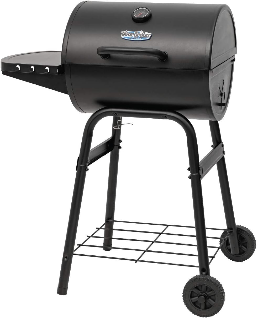 Char-Griller® King-Griller Gambler Charcoal Grill and Smoker with Damper Smoke Control, Cast Iron Grates, and Side Shelf, 315 Cooking Square Inches in Black, Model E1416