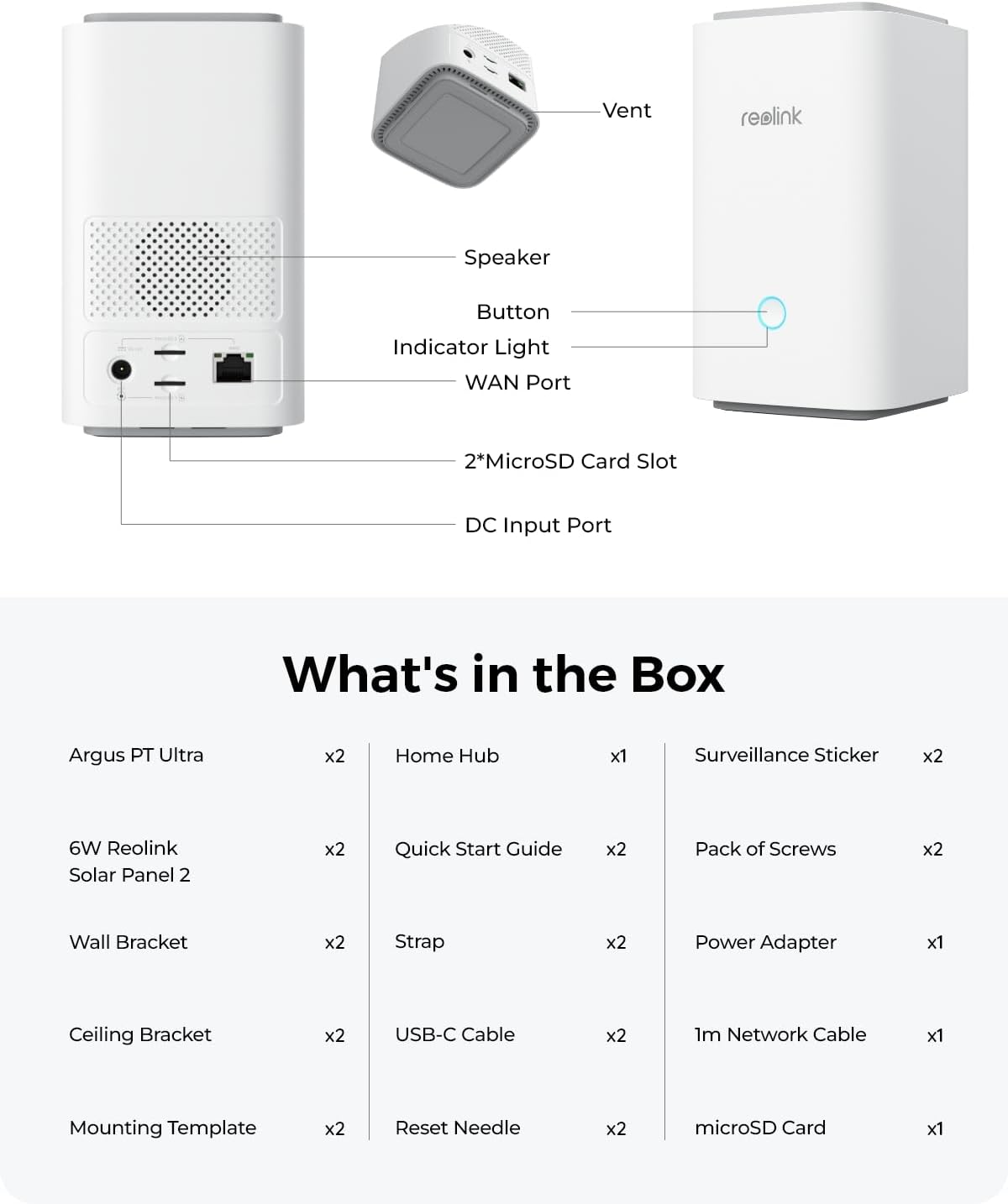 REOLINK 4K Solar Security Cameras Wireless Outdoor System, Color Night Vision, 360° Pan Tilt Auto-Tracking, 2.4/5 GHz Wi-Fi 6, Encrypted Local Storage, No Subscription, Home Hub with 2X Argus PT Ultra