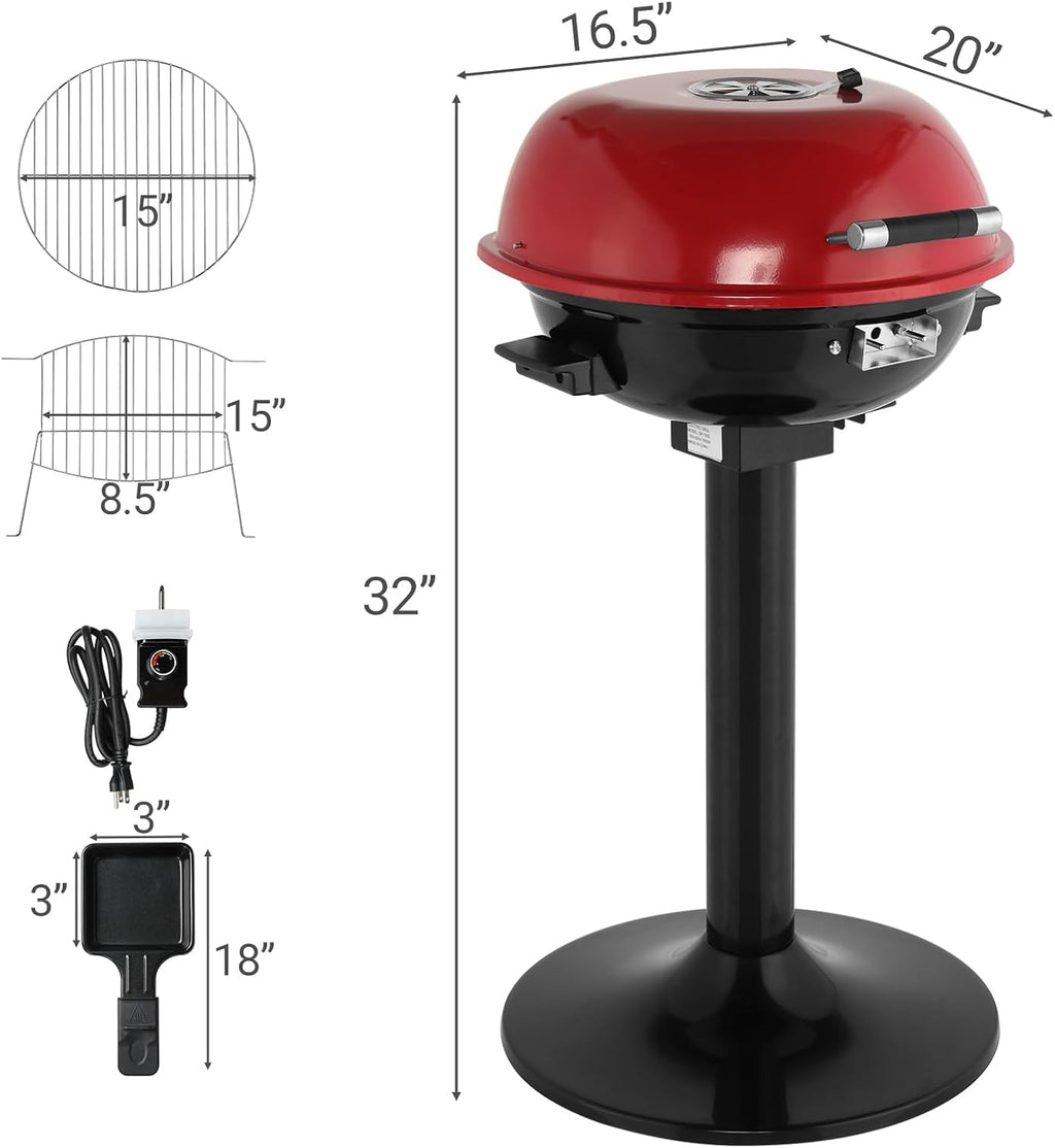 Electric BBQ Grill with Stand, 1600W Portable Indoor Outdoor Electric Grill with Lid and Warming Rack, Double Layer Design, Adjustable Temperature Control, Fits 10 Burgers, Backyard Cooking Red