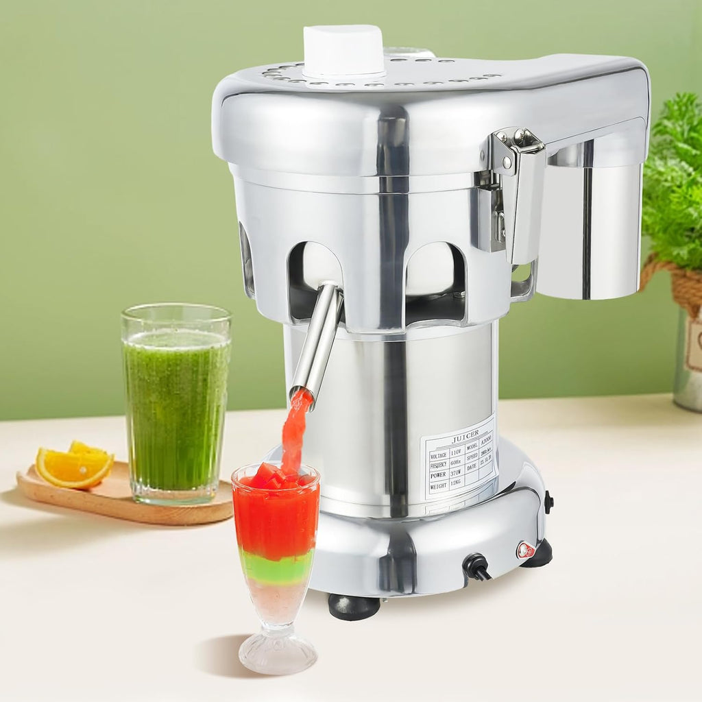Juice Extractor, 370W 110V Commercial Electric Juicer Machine Fruit Vegetable Juice Extractor Stainless Steel Centrifugal Juicer Machine w/Push Rod for Families, Restaurants, Cafes