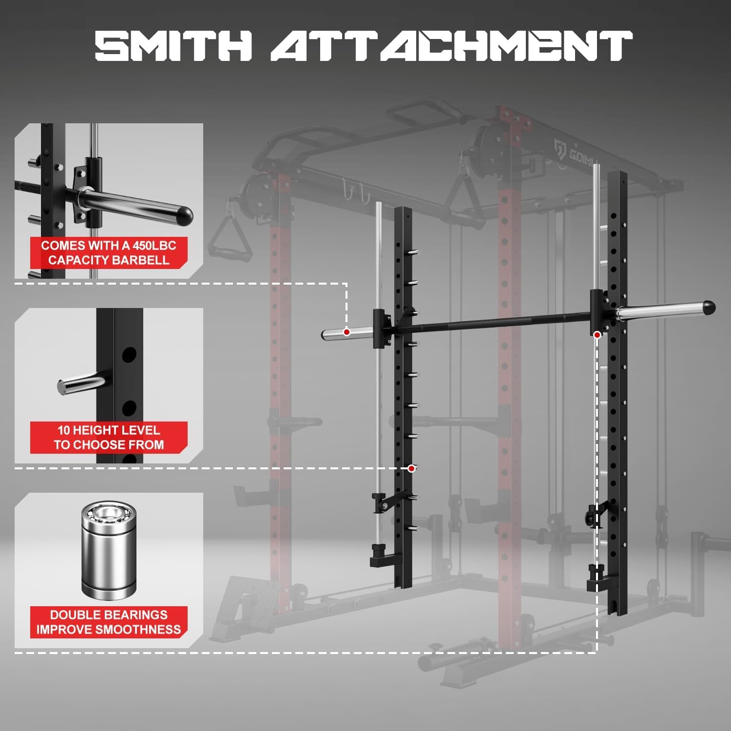 S1-V4 Smith Machine, 2000LBS Power Cage with Cable Crossover System, All-in-One Squat Rack with Smith Bar, Strength Training Equipment for Hone Gym