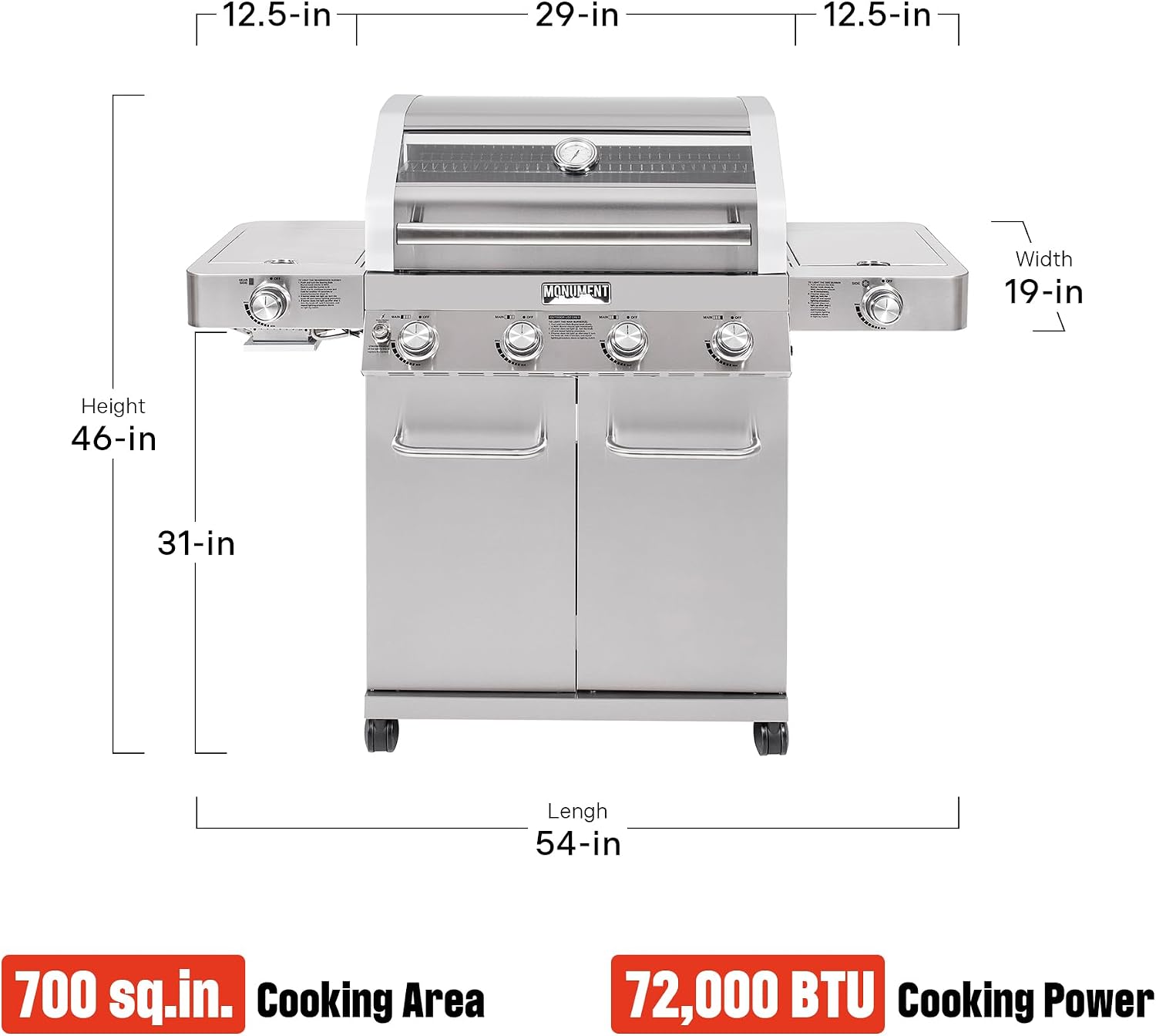 Monument Grills Larger 4-Burner Propane Gas Grills Stainless Steel Cabinet Style with Infrared Side Sear Burners & Side Burners with Smoke Box(2 items)