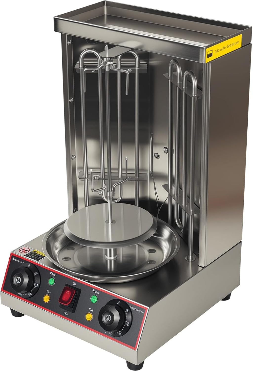 Shawarma Grill Machine Oven Rotisserie Kebab Turkey Machine, Automatic Rotation, 2 Electric Control Mashawarma Grill Machine Up to 570°F,Vertical Skewers, Stainless Steel, 110V 2.4kw