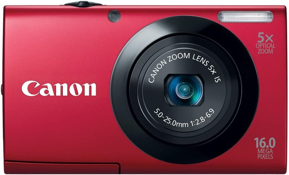 Canon PowerShot A3400 is 16.0 MP Digital Camera with 5X Optical Image Stabilized Zoom 28mm Wide-Angle Lens with 720p HD Video Recording and 3.0-Inch Touch Panel LCD (Red)
