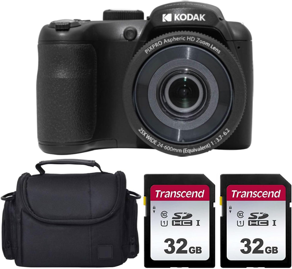 Kodak PIXPRO AZ255 Digital Camera + 32GB Memory Card (2) + Digital Camera/Video Case (Black)