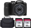 Kodak PIXPRO AZ255 Digital Camera + 32GB Memory Card (2) + Digital Camera/Video Case (Black)