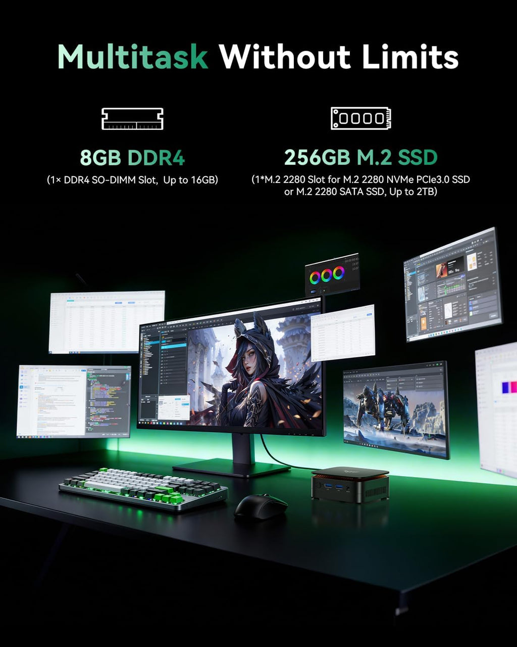 KAMRUI Essenx E1 Mini PC, AMD Ryzen 3250U (up to 3.5GHz), 8GB DDR4 RAM 256GB M.2 SSD, Mini Desktop Computer Support Dual 4K, WiFi, Ethernet for Business, Office, Home