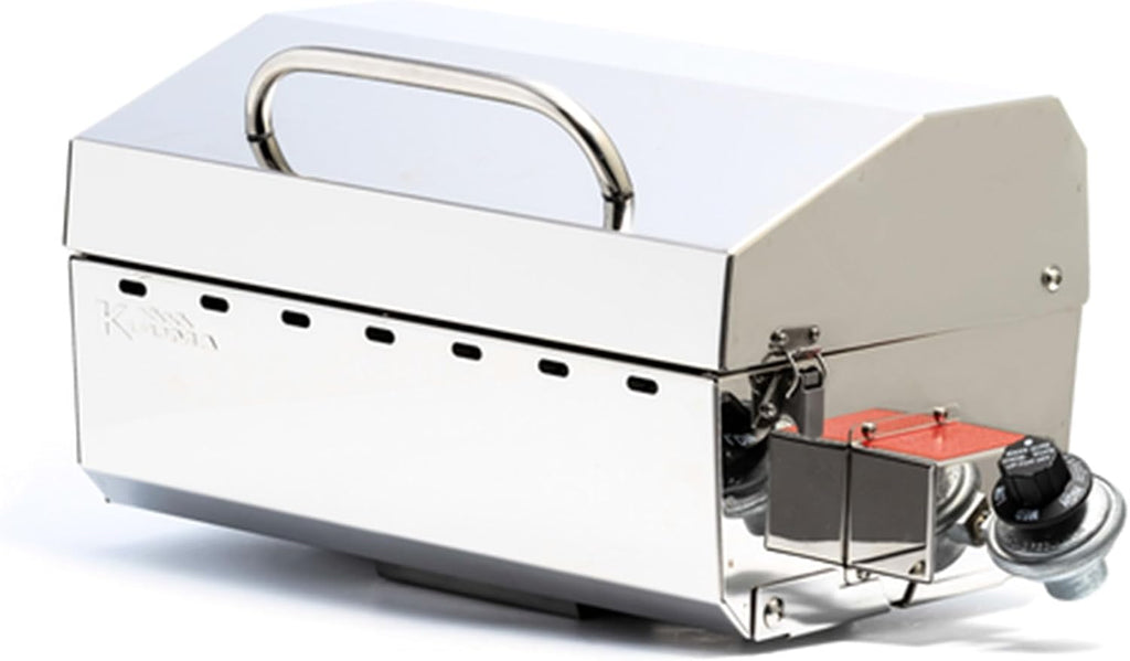 Camco Kuuma Premium Stainless Steel Mountable Gas Grill w/Regulator -Compact Portable Size Perfect for Boats, Tailgating and More - Stow N Go 125' (58140)