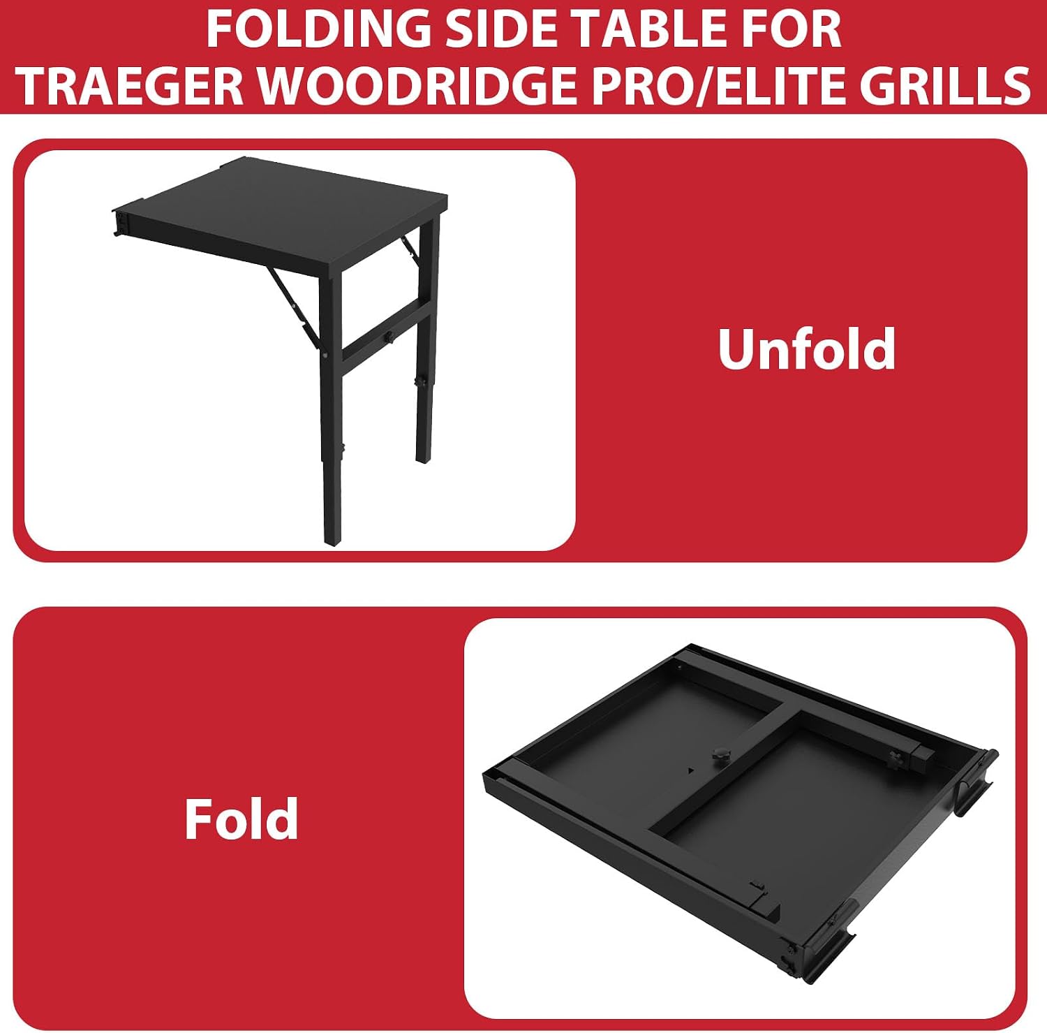 Grill Stand for Traeger Woodridge Pro/Elite Grills, Portable Folding Side Table for Traeger Woodridge Electric Wood Pellet Grill, Extra Side Shelf Provide More Space