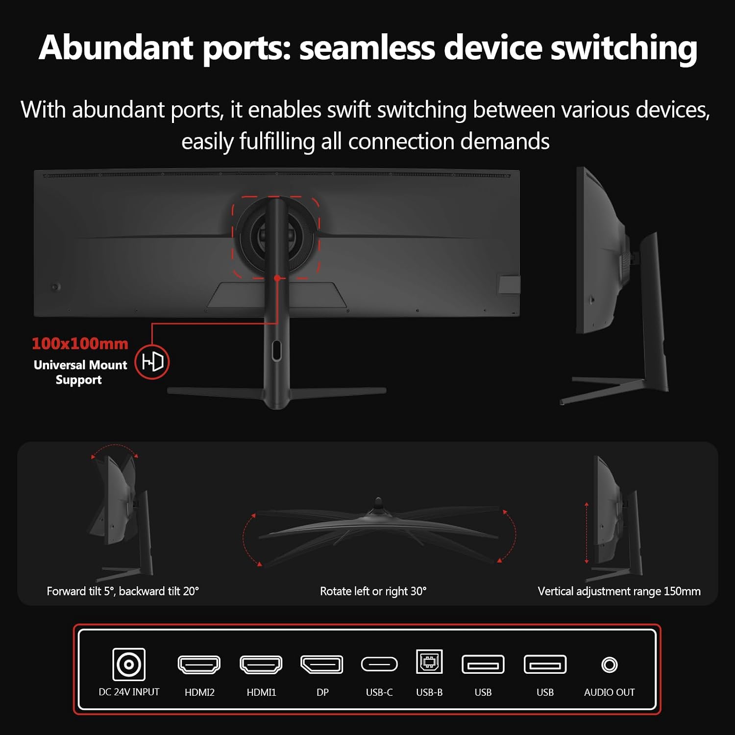 5K Monitor, Z-Edge 49 inch IPS Curved Gaming Monitor, DQHD 5120x1440 Computer Monitor,144Hz, 32:9 Ultrawide, 1ms MPRT, 400 cd/m², 10bit, UG49W HDMI*2, DP*1, USB-C, PIP/PBP, Adjustable Stand