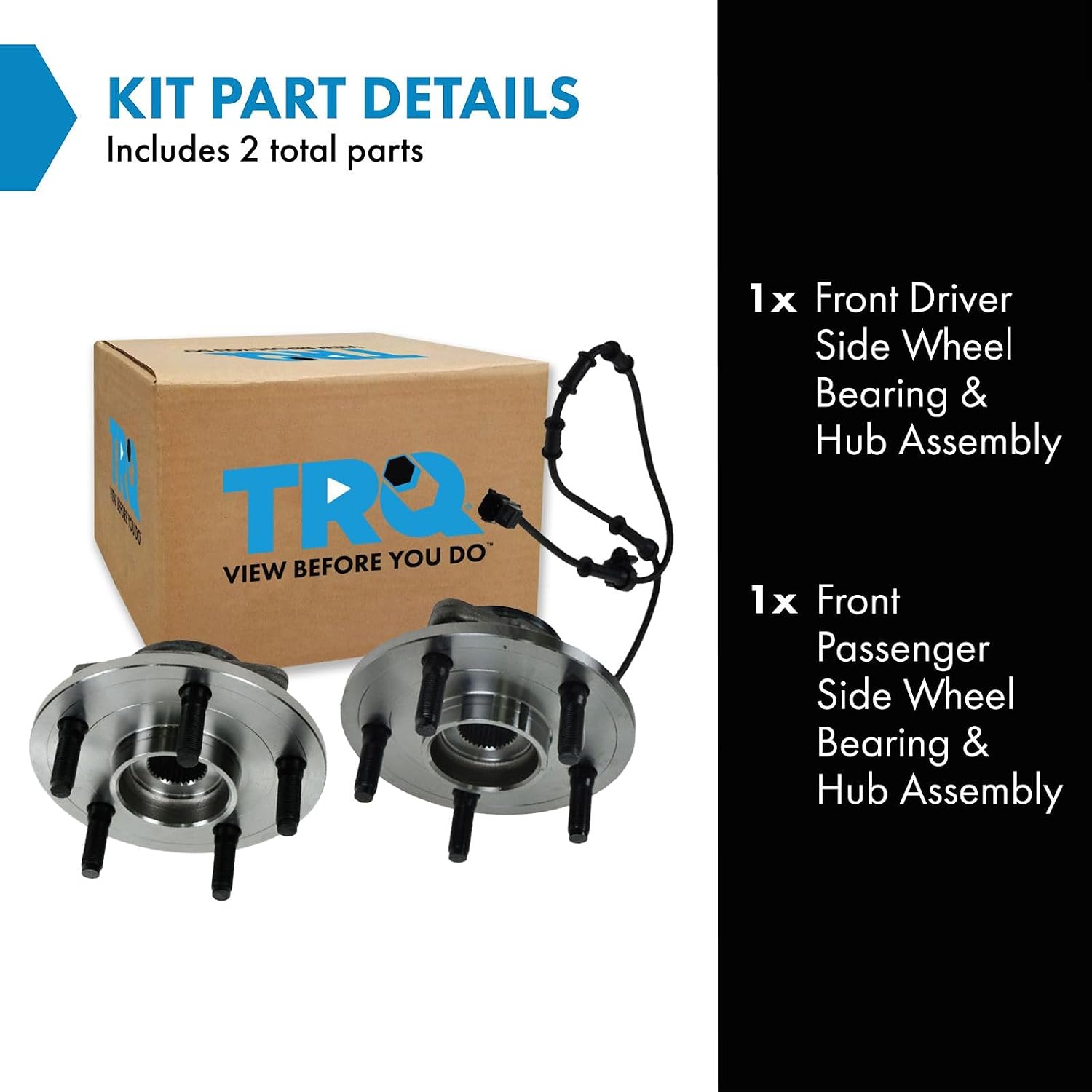 TRQ 2 Piece Wheel Bearing & Hub Assembly Set Compatible with 2002-2005 Dodge Ram 1500