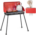 HAPPYGRILL Portable Camping Stove, 2-Burner Propane Grill Cooker with Removable Leg Stand, Roast Grill, Dual Control Knobs, Wind Guards, Outdoor Gas Grill for Camping BBQ Picnic, Red