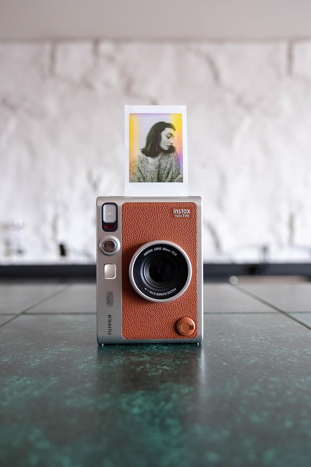 Fujifilm Instax Mini EVO Instant Camera with Sunshine Photo Microfiber Cleaning Cloth (Camera + 1 Twin & 1 Candy Pop, Brown)