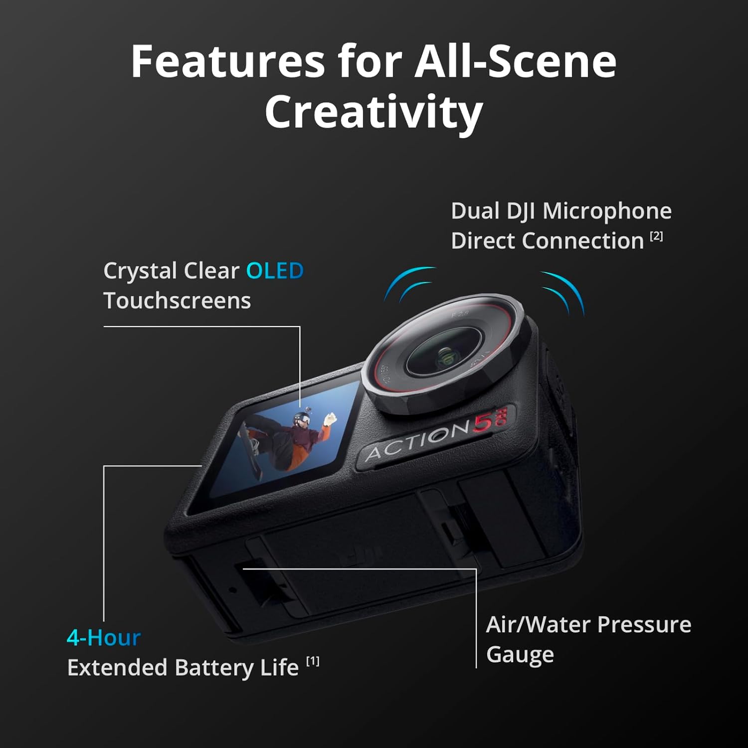 DJI Osmo Action 5 Pro Essential Combo, Waterproof Action Camera with 1/1.3' Sensor, 4K/120fps Video, Subject Tracking, Stabilization, Dual OLED Touchscreens, 47GB Built-in Storage, Vlogging Camera