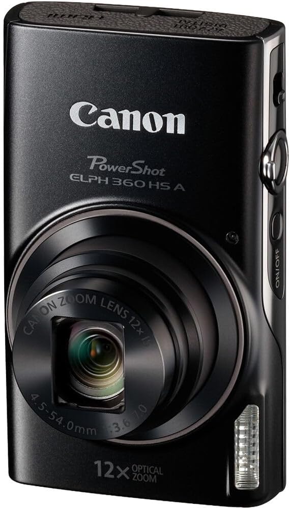 Canon PowerShot ELPH 360 HS A Digital Camera (Black) | 20.2MP CMOS Sensor, 12x Optical Zoom & Built-in Wi-Fi | Compact Point-and-Shoot for Travel, Family & Everyday Photography (7280C001) + 64GB Card