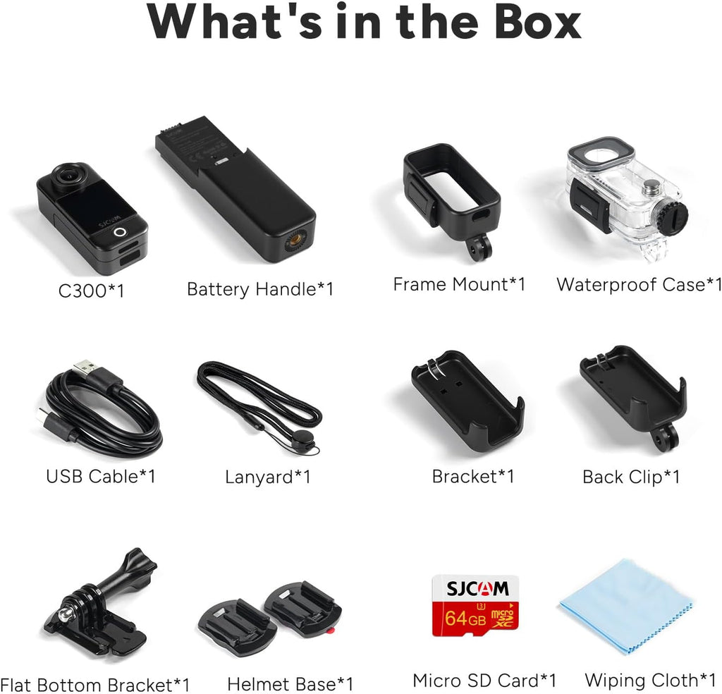 SJCAM C300 4K Action Camera,64GB Magnetic Body Cam & Handheld Detachable Design, Vlogs for Content Creators YouTube Streaming,7Hour Power,Stabilization,Waterproof,Black
