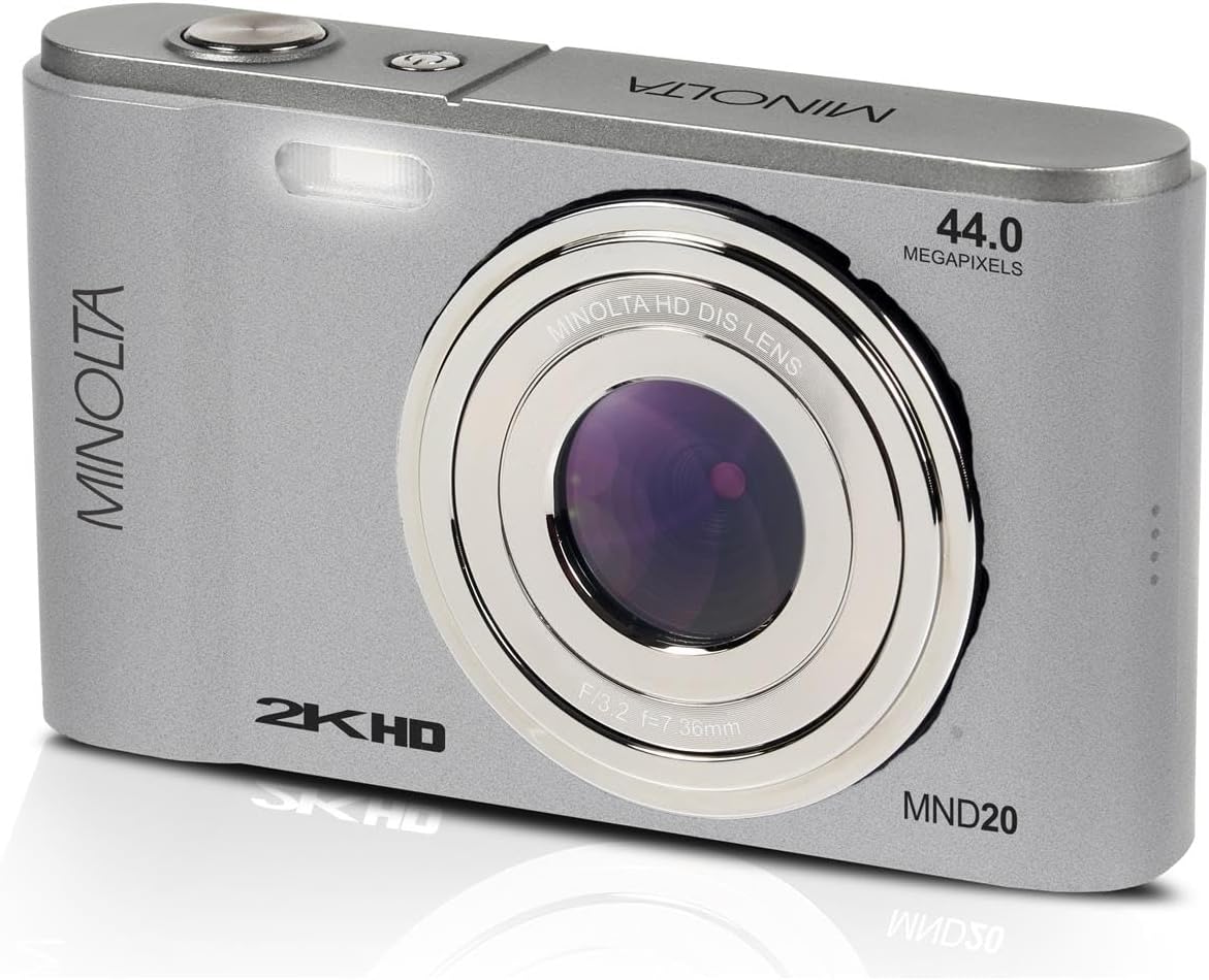 Minolta MND20 44 MP 2.7K Ultra HD Digital Camera with Slinger Camera case (Silver)