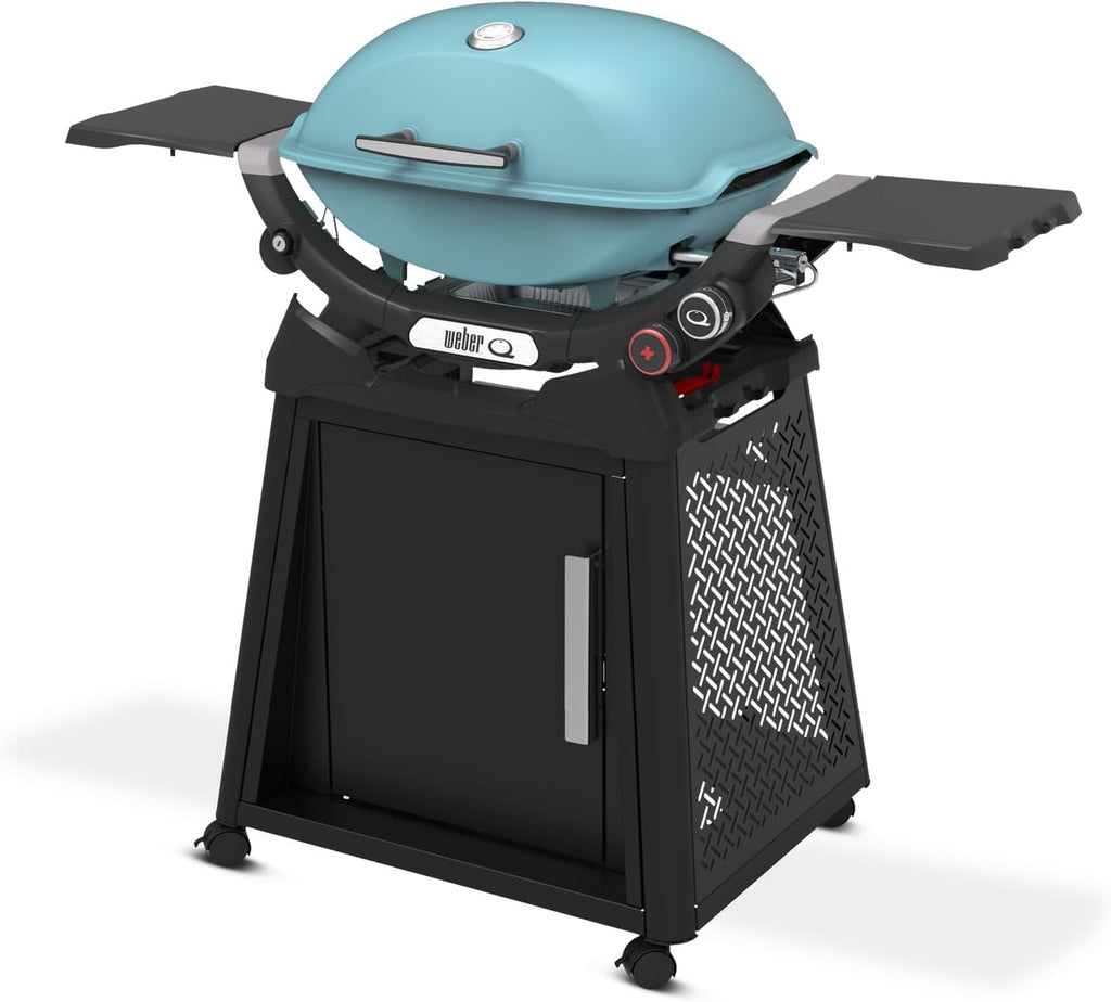 Weber Q 2800N+ Liquid Propane Grill with Stand, Sky Blue – Wide 250°–700°F Temp Range with Plus Burner for Searing, Low‑Temp Roasting & High-Dome Lid