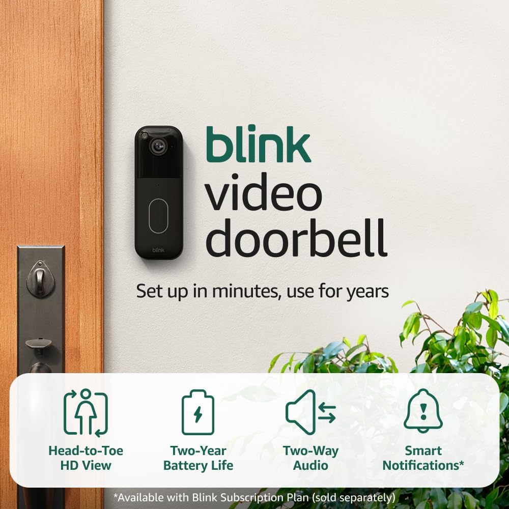 Blink Video Doorbell + Outdoor 4 – Wireless smart security cameras, head-to-toe HD view, two-year battery life. Sync Module Core included – 3 camera system + Video Doorbell