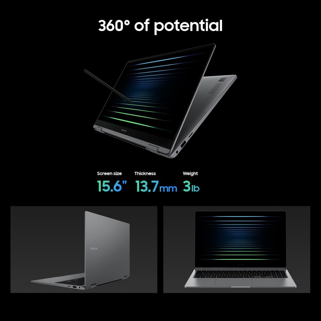 Samsung 15.6' Galaxy Book5 360 Copilot AI Laptop PC Computer, FHD AMOLED Touchscreen, 16GB / 512GB, Dolby Atmos Quad Speakers, All-Day Battery Life, NP750QHA-KA1US