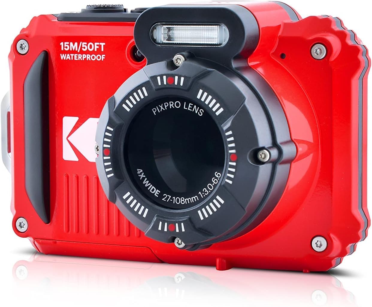 Kodak PIXPRO WPZ2 Rugged Waterproof Shockproof Digital Camera 16MP 4X Optical Zoom 1080P Full HD Video, 2.7' LCD (Red) Bundle with Camera Case, SanDisk 32GB microSDHC Card (4 Items)