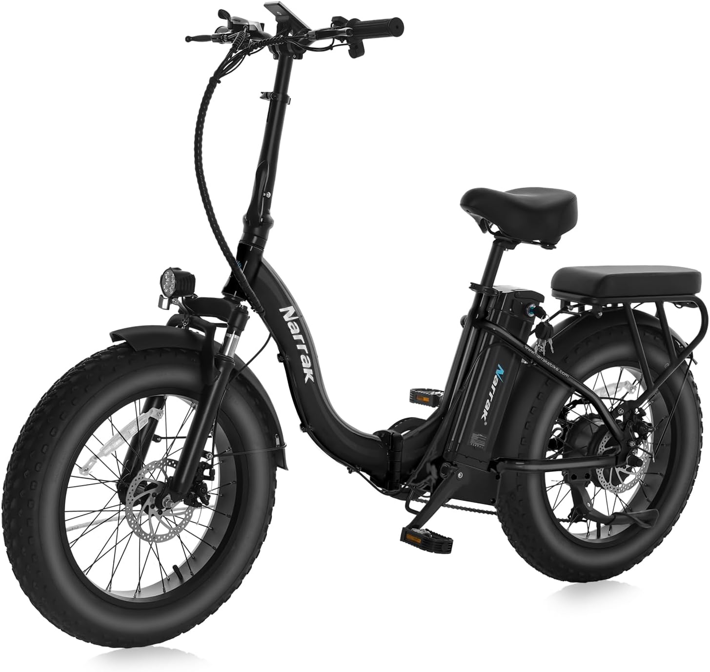 NARRAK Fat Tire Folding Electric Bike, 48V & 624Wh Lithium Removable Battery, Peak 1100W Brushless Motor, Max Speed 20Mph, M5 Large LCD Display, Suspension, Step-Over/Thru Frame