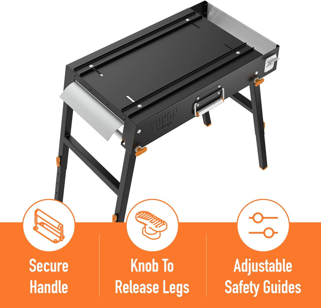 Yukon Glory™ Universal Portable Grill Table/Flat Top Grill Griddles Stand with Built in Caddy - Designed to Fit Tabletop Blackstone Griddle & Many Others - Outdoor Cooking Camping & Tailgating