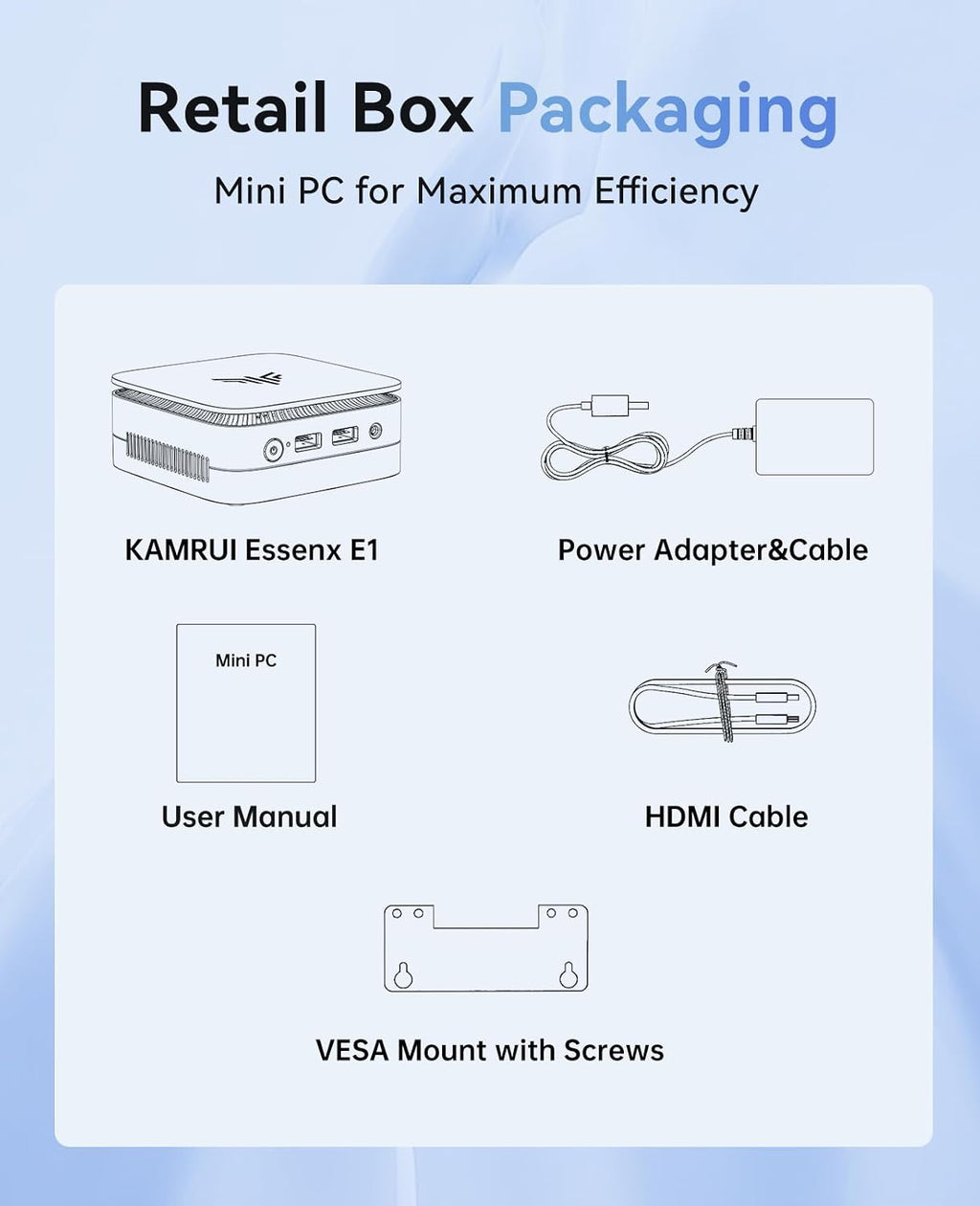 KAMRUI Essenx E1 N97 Mini PC, Dual 4K HDMI, 16GB RAM 256GB SSD, High-Speed Gigabit Ethernet Wi-Fi Bluetooth Ultra Silent