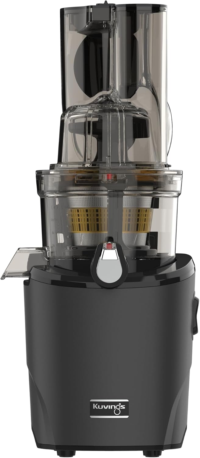Kuvings Whole Slow Juicer REVO830 Cold Press Masticating Juicer Machine - Extra Wide 88mm & 48mm Food Chutes - Quiet Strong Motor Auto-Cut Fruits & Veggies - Smoothie Sorbet Attachment - Matte Black